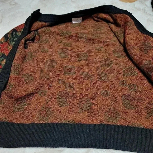 La Dame Australia Multi-Color Knit Cardigan Sweater sz L Wool Blend Dark Floral - Picture 2 of 7